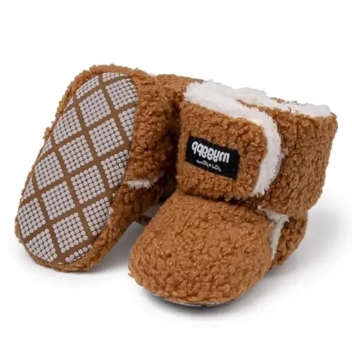 KIDSUN Infant Baby Boy Girl Cozy Fleece Bootie Newborn Stay On Slipper Winter Warm Gripper Non-Slip Crib Shoes - 1