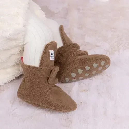 KIDSUN Infant Baby Boy Girl Cozy Fleece Bootie Newborn Stay On Slipper Winter Warm Gripper Non-Slip Crib Shoes - KIDSUN (1)