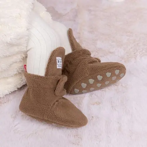 KIDSUN Infant Baby Boy Girl Cozy Fleece Bootie Newborn Stay On Slipper Winter Warm Gripper Non-Slip Crib Shoes - 2