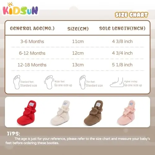 KIDSUN Infant Baby Boy Girl Cozy Fleece Bootie Newborn Stay On Slipper Winter Warm Gripper Non-Slip Crib Shoes - 6