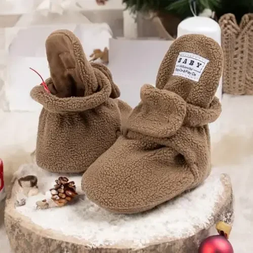 KIDSUN Infant Baby Boy Girl Cozy Fleece Bootie Newborn Stay On Slipper Winter Warm Gripper Non-Slip Crib Shoes - 3