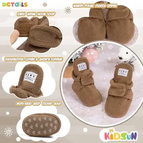 KIDSUN Infant Baby Boy Girl Cozy Fleece Bootie Newborn Stay On Slipper Winter Warm Gripper Non-Slip Crib Shoes - 5