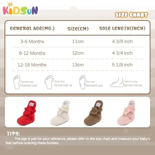 KIDSUN Infant Baby Boy Girl Cozy Fleece Bootie Newborn Stay On Slipper Winter Warm Gripper Non-Slip Crib Shoes - 6