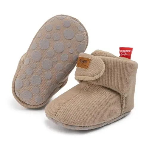 KIDSUN Infant Baby Boy Girl Cozy Fleece Bootie Newborn Stay On Slipper Winter Warm Gripper Non-Slip Crib Shoes - 1