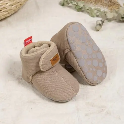 KIDSUN Infant Baby Boy Girl Cozy Fleece Bootie Newborn Stay On Slipper Winter Warm Gripper Non-Slip Crib Shoes - 4