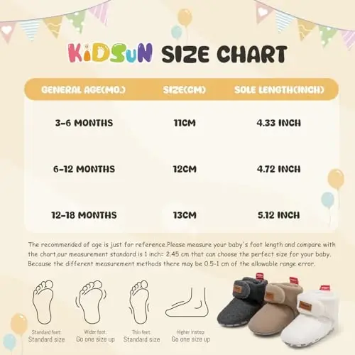 KIDSUN Infant Baby Boy Girl Cozy Fleece Bootie Newborn Stay On Slipper Winter Warm Gripper Non-Slip Crib Shoes - 6