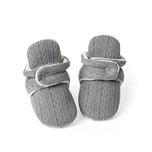 KIDSUN Infant Baby Boy Girl Cozy Fleece Bootie Newborn Stay On Slipper Winter Warm Gripper Non-Slip Crib Shoes - 1