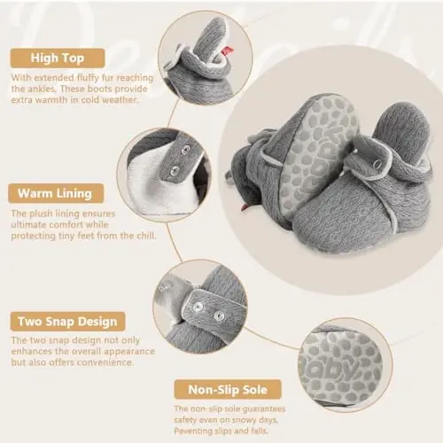 KIDSUN Infant Baby Boy Girl Cozy Fleece Bootie Newborn Stay On Slipper Winter Warm Gripper Non-Slip Crib Shoes - 3