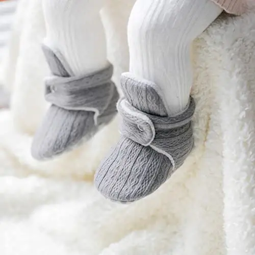 KIDSUN Infant Baby Boy Girl Cozy Fleece Bootie Newborn Stay On Slipper Winter Warm Gripper Non-Slip Crib Shoes - 4