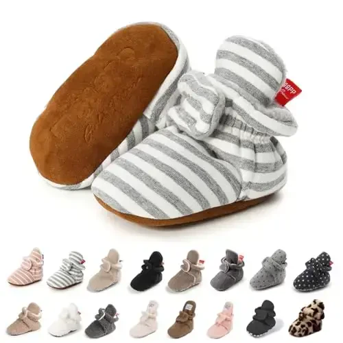 KIDSUN Infant Baby Boy Girl Cozy Fleece Bootie Newborn Stay On Slipper Winter Warm Gripper Non-Slip Crib Shoes - KIDSUN