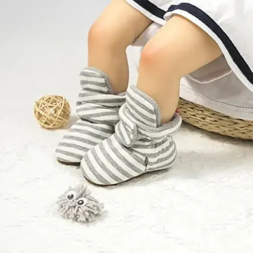 KIDSUN Infant Baby Boy Girl Cozy Fleece Bootie Newborn Stay On Slipper Winter Warm Gripper Non-Slip Crib Shoes - 4