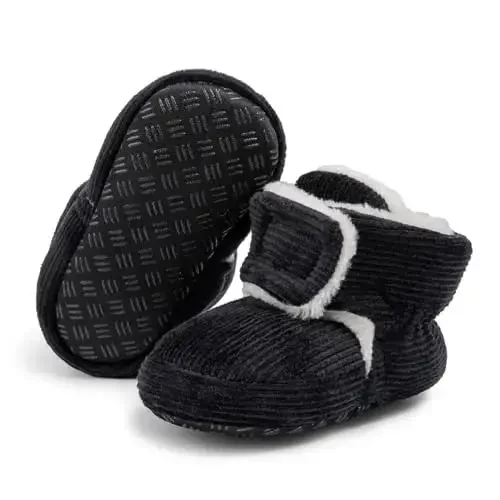 KIDSUN Infant Baby Boy Girl Cozy Fleece Bootie Newborn Stay On Slipper Winter Warm Gripper Non-Slip Crib Shoes - 1
