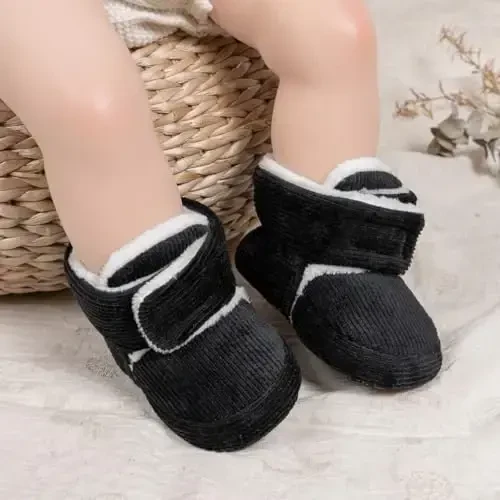 KIDSUN Infant Baby Boy Girl Cozy Fleece Bootie Newborn Stay On Slipper Winter Warm Gripper Non-Slip Crib Shoes - KIDSUN (1)