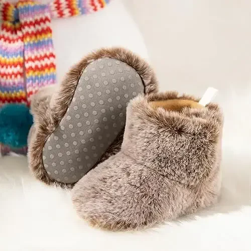 KIDSUN Infant Baby Boy Girl Cozy Fleece Bootie Newborn Stay On Slipper Winter Warm Gripper Non-Slip Crib Shoes - 3