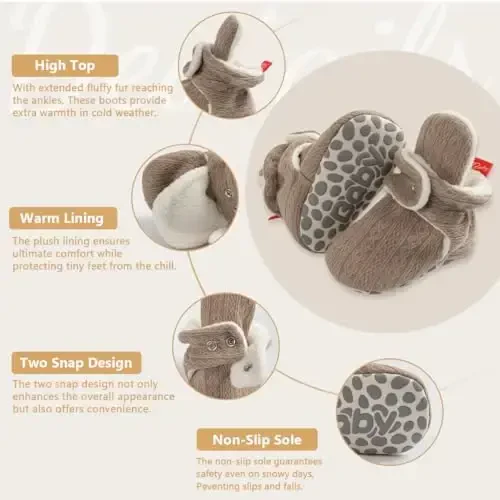 KIDSUN Infant Baby Boy Girl Cozy Fleece Bootie Newborn Stay On Slipper Winter Warm Gripper Non-Slip Crib Shoes - 3
