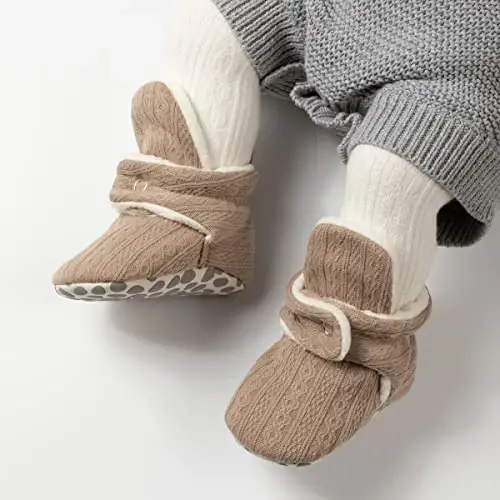 KIDSUN Infant Baby Boy Girl Cozy Fleece Bootie Newborn Stay On Slipper Winter Warm Gripper Non-Slip Crib Shoes - 4