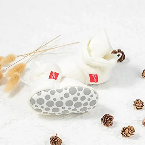 KIDSUN Infant Baby Boy Girl Cozy Fleece Bootie Newborn Stay On Slipper Winter Warm Gripper Non-Slip Crib Shoes - 5