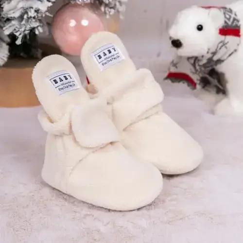 KIDSUN Infant Baby Boy Girl Cozy Fleece Bootie Newborn Stay On Slipper Winter Warm Gripper Non-Slip Crib Shoes - 4