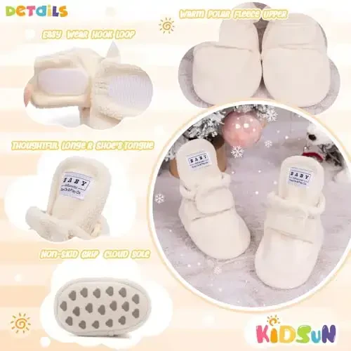 KIDSUN Infant Baby Boy Girl Cozy Fleece Bootie Newborn Stay On Slipper Winter Warm Gripper Non-Slip Crib Shoes - 5