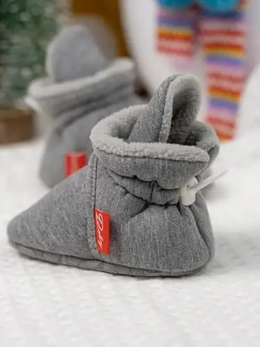 KIDSUN Infant Baby Boy Girl Cozy Fleece Bootie Newborn Stay On Slipper Winter Warm Gripper Non-Slip Crib Shoes - 2