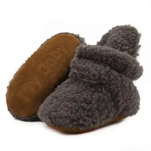 KIDSUN Infant Baby Boy Girl Cozy Fleece Bootie Newborn Stay On Slipper Winter Warm Gripper Non-Slip Crib Shoes 