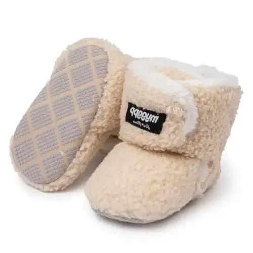 KIDSUN Infant Baby Boy Girl Cozy Fleece Bootie Newborn Stay On Slipper Winter Warm Gripper Non-Slip Crib Shoes - 1