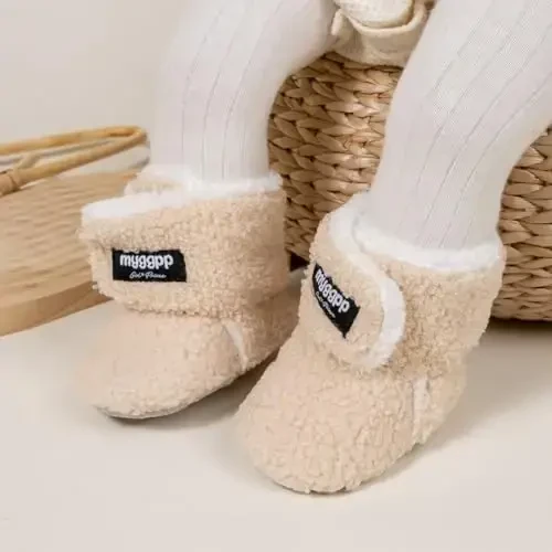 KIDSUN Infant Baby Boy Girl Cozy Fleece Bootie Newborn Stay On Slipper Winter Warm Gripper Non-Slip Crib Shoes - 2