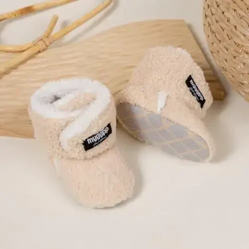 KIDSUN Infant Baby Boy Girl Cozy Fleece Bootie Newborn Stay On Slipper Winter Warm Gripper Non-Slip Crib Shoes - 4