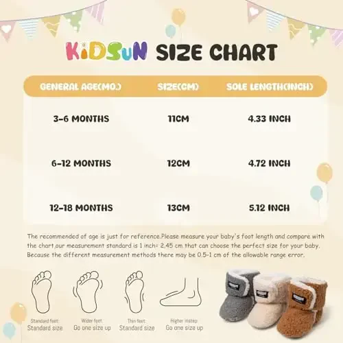 KIDSUN Infant Baby Boy Girl Cozy Fleece Bootie Newborn Stay On Slipper Winter Warm Gripper Non-Slip Crib Shoes - 6