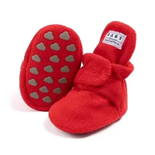 KIDSUN Infant Baby Boy Girl Cozy Fleece Bootie Newborn Stay On Slipper Winter Warm Gripper Non-Slip Crib Shoes - MODAZONE