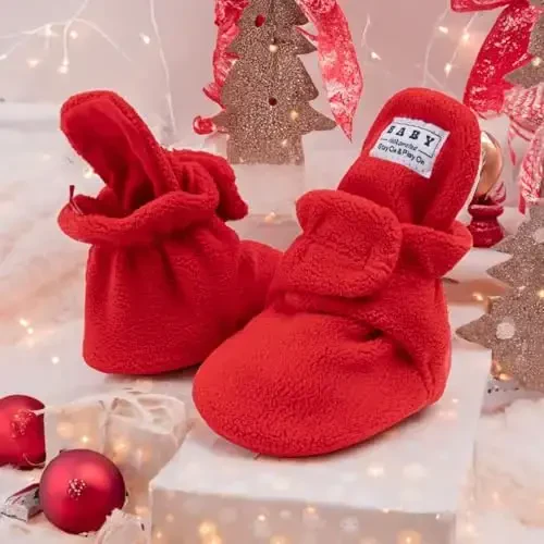 KIDSUN Infant Baby Boy Girl Cozy Fleece Bootie Newborn Stay On Slipper Winter Warm Gripper Non-Slip Crib Shoes - 3