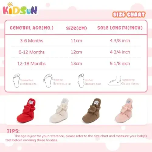 KIDSUN Infant Baby Boy Girl Cozy Fleece Bootie Newborn Stay On Slipper Winter Warm Gripper Non-Slip Crib Shoes - 6