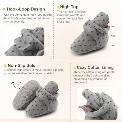 KIDSUN Infant Baby Boy Girl Cozy Fleece Bootie Newborn Stay On Slipper Winter Warm Gripper Non-Slip Crib Shoes - 3