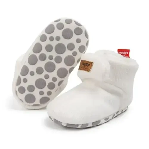 KIDSUN Infant Baby Boy Girl Cozy Fleece Bootie Newborn Stay On Slipper Winter Warm Gripper Non-Slip Crib Shoes 