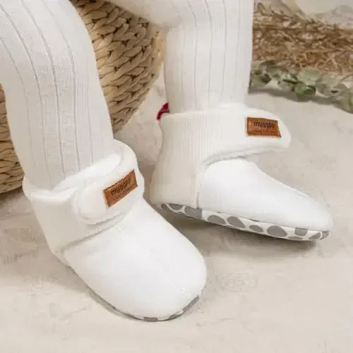 KIDSUN Infant Baby Boy Girl Cozy Fleece Bootie Newborn Stay On Slipper Winter Warm Gripper Non-Slip Crib Shoes - 2