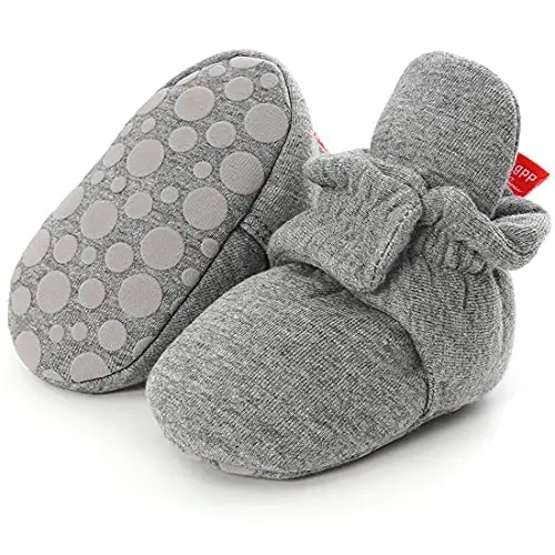 KIDSUN Infant Baby Boy Girl Cozy Fleece Bootie Newborn Stay On Slipper Winter Warm Gripper Non-Slip Crib Shoes - 1