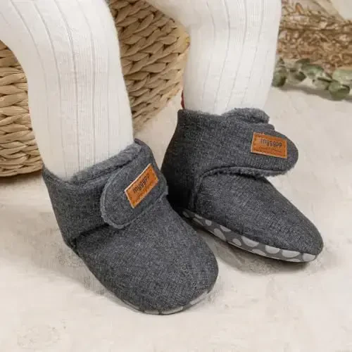 KIDSUN Infant Baby Boy Girl Cozy Fleece Bootie Newborn Stay On Slipper Winter Warm Gripper Non-Slip Crib Shoes - 2
