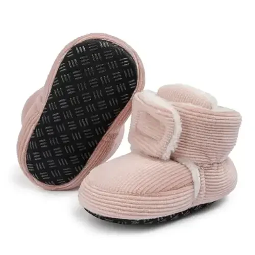 KIDSUN Infant Baby Boy Girl Cozy Fleece Bootie Newborn Stay On Slipper Winter Warm Gripper Non-Slip Crib Shoes - 1