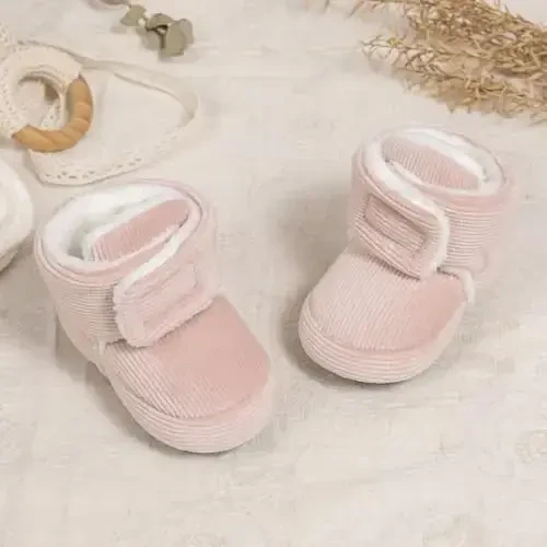 KIDSUN Infant Baby Boy Girl Cozy Fleece Bootie Newborn Stay On Slipper Winter Warm Gripper Non-Slip Crib Shoes - 4