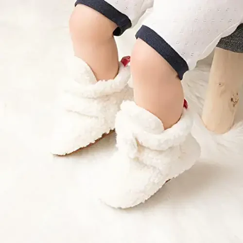 KIDSUN Infant Baby Boy Girl Cozy Fleece Bootie Newborn Stay On Slipper Winter Warm Gripper Non-Slip Crib Shoes - 3
