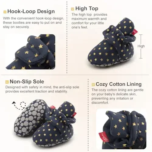 KIDSUN Infant Baby Boy Girl Cozy Fleece Bootie Newborn Stay On Slipper Winter Warm Gripper Non-Slip Crib Shoes - 3