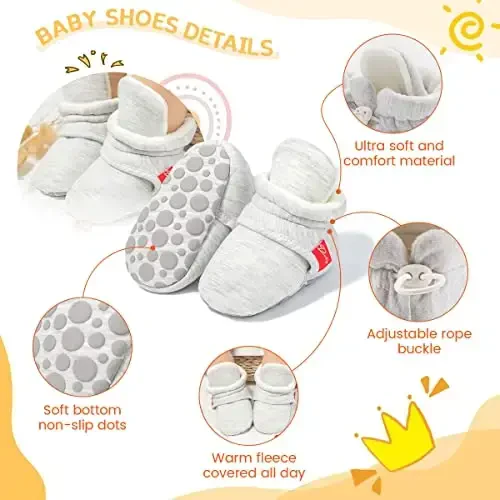 KIDSUN Infant Baby Boy Girl Cozy Fleece Bootie Newborn Stay On Slipper Winter Warm Gripper Non-Slip Crib Shoes - 4