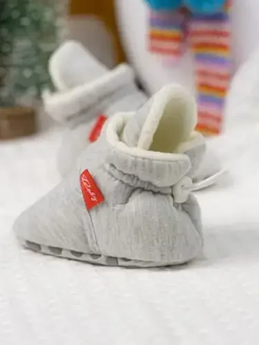 KIDSUN Infant Baby Boy Girl Cozy Fleece Bootie Newborn Stay On Slipper Winter Warm Gripper Non-Slip Crib Shoes - 2