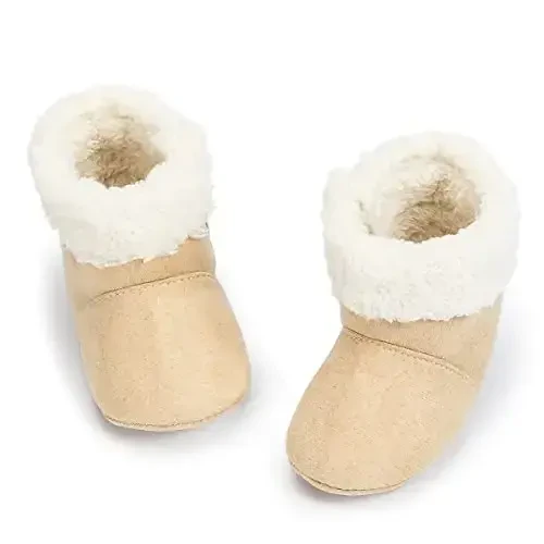 KIDSUN Infant Baby Boy Girl Cozy Fleece Bootie Newborn Stay On Slipper Winter Warm Gripper Non-Slip Crib Shoes 