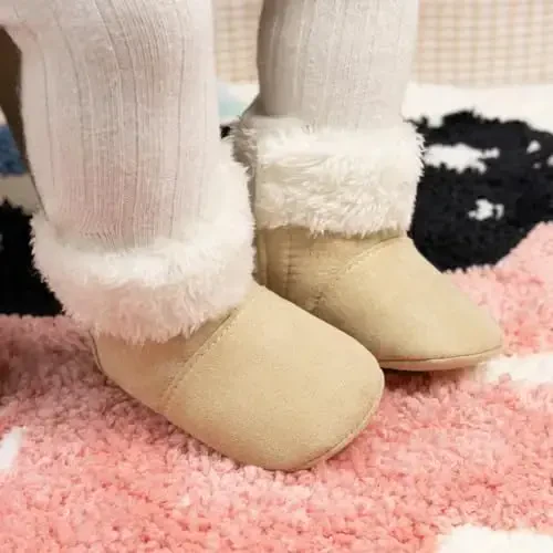 KIDSUN Infant Baby Boy Girl Cozy Fleece Bootie Newborn Stay On Slipper Winter Warm Gripper Non-Slip Crib Shoes - KIDSUN (1)