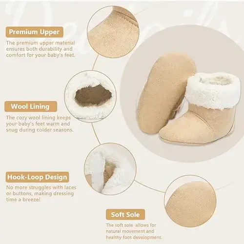 KIDSUN Infant Baby Boy Girl Cozy Fleece Bootie Newborn Stay On Slipper Winter Warm Gripper Non-Slip Crib Shoes - 3