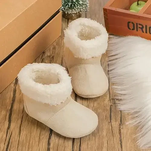KIDSUN Infant Baby Boy Girl Cozy Fleece Bootie Newborn Stay On Slipper Winter Warm Gripper Non-Slip Crib Shoes - 4