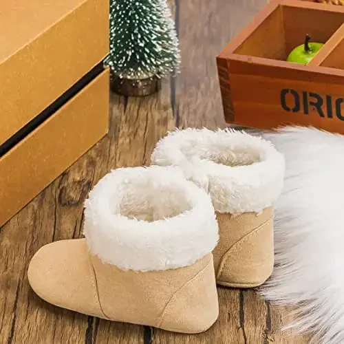 KIDSUN Infant Baby Boy Girl Cozy Fleece Bootie Newborn Stay On Slipper Winter Warm Gripper Non-Slip Crib Shoes - 5