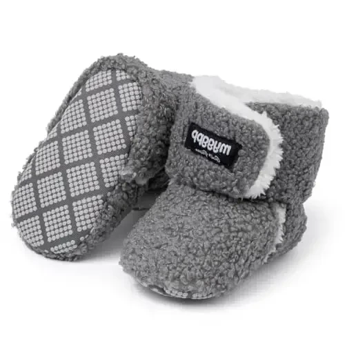 KIDSUN Infant Baby Boy Girl Cozy Fleece Bootie Newborn Stay On Slipper Winter Warm Gripper Non-Slip Crib Shoes - 1