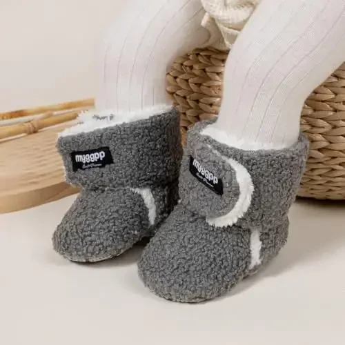 KIDSUN Infant Baby Boy Girl Cozy Fleece Bootie Newborn Stay On Slipper Winter Warm Gripper Non-Slip Crib Shoes - 2
